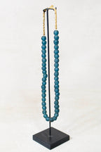 Ghana Glass Beads Necklace, Dark Teal - 85.13