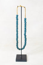 Ghana Glass Beads Necklace, Dark Teal - 85.13
