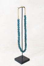 Ghana Glass Beads Necklace, Dark Teal - 85.13
