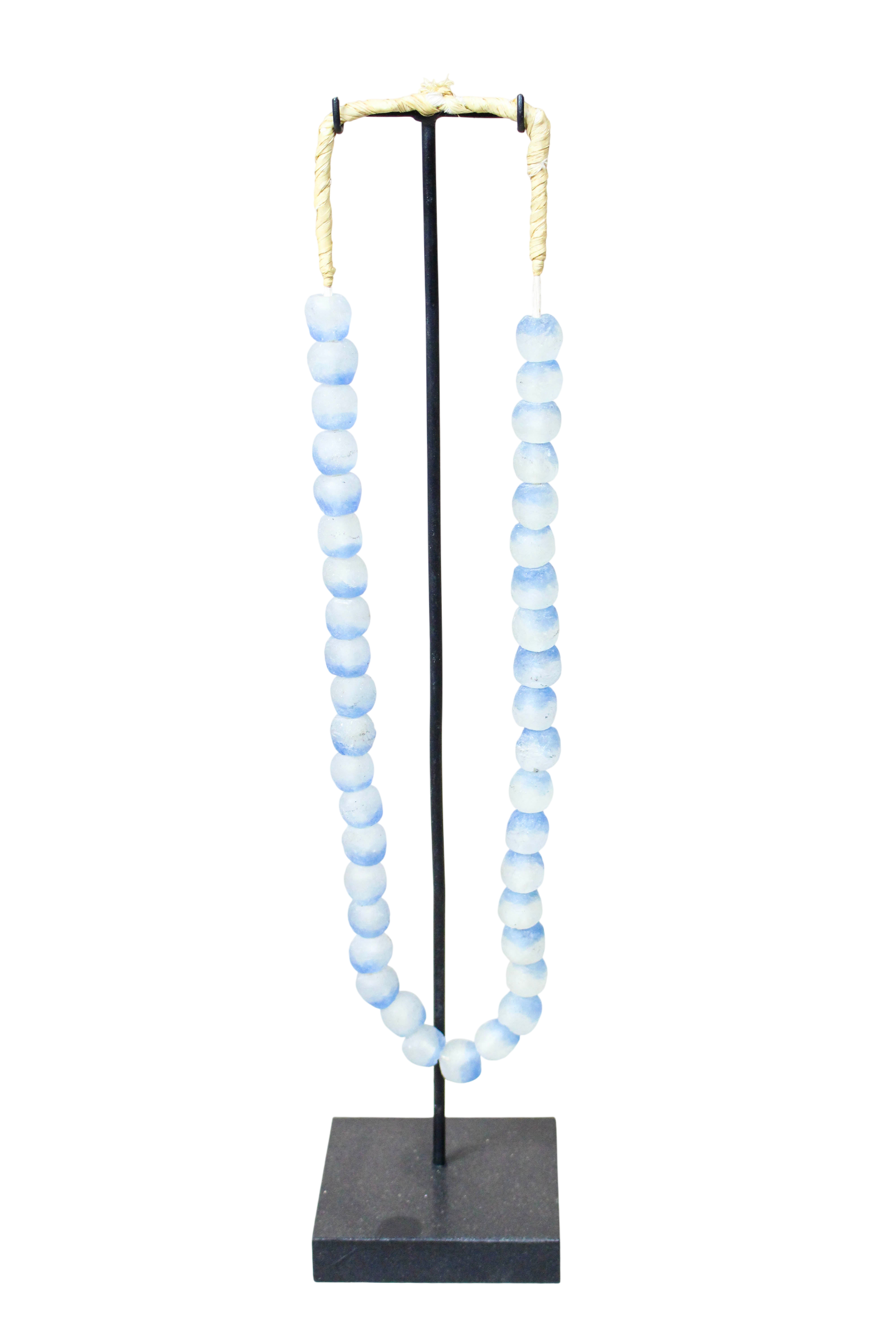 Ghana Glass Beads Necklace, Blue and White - 85.14