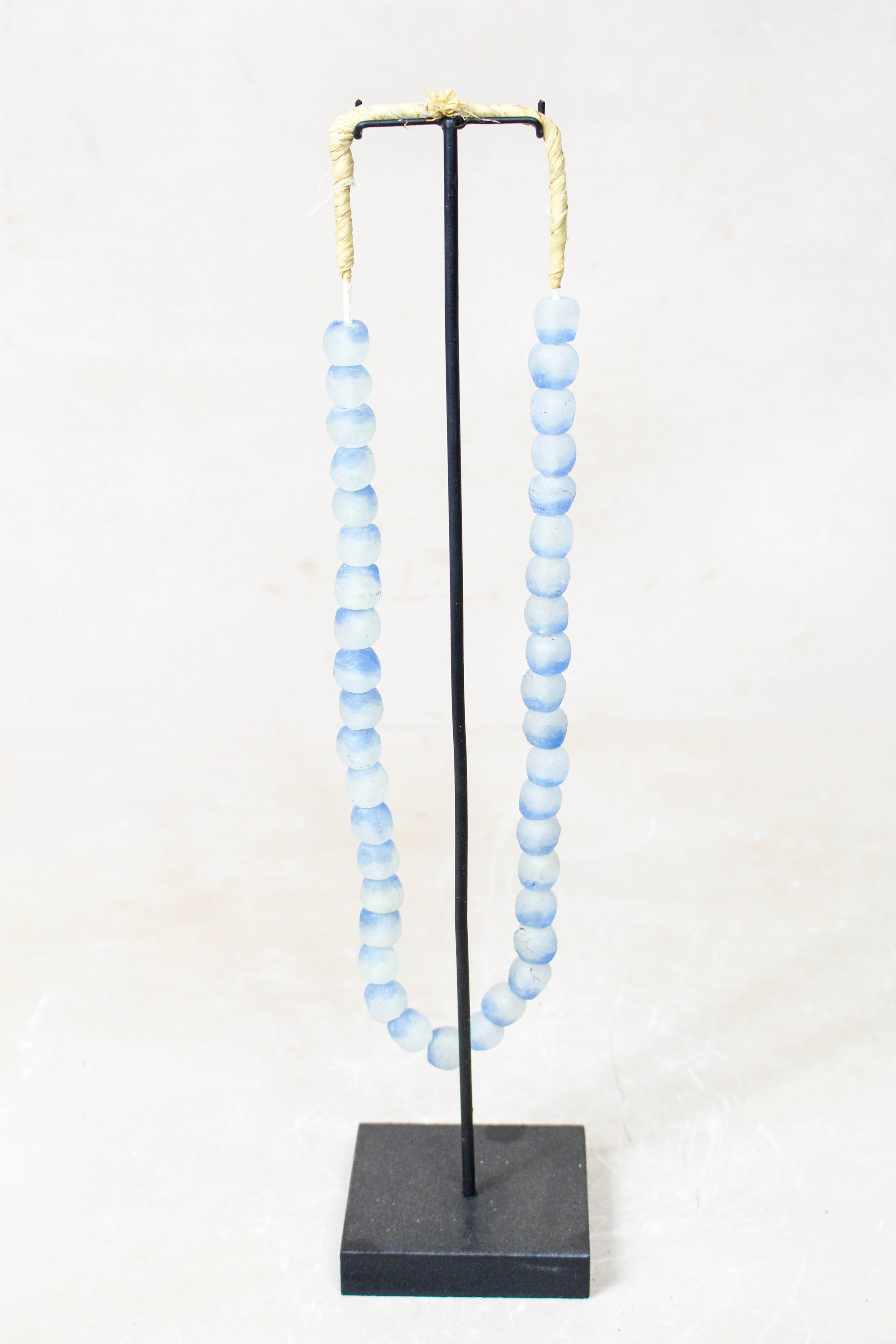 Ghana Glass Beads Necklace, Blue and White - 85.14