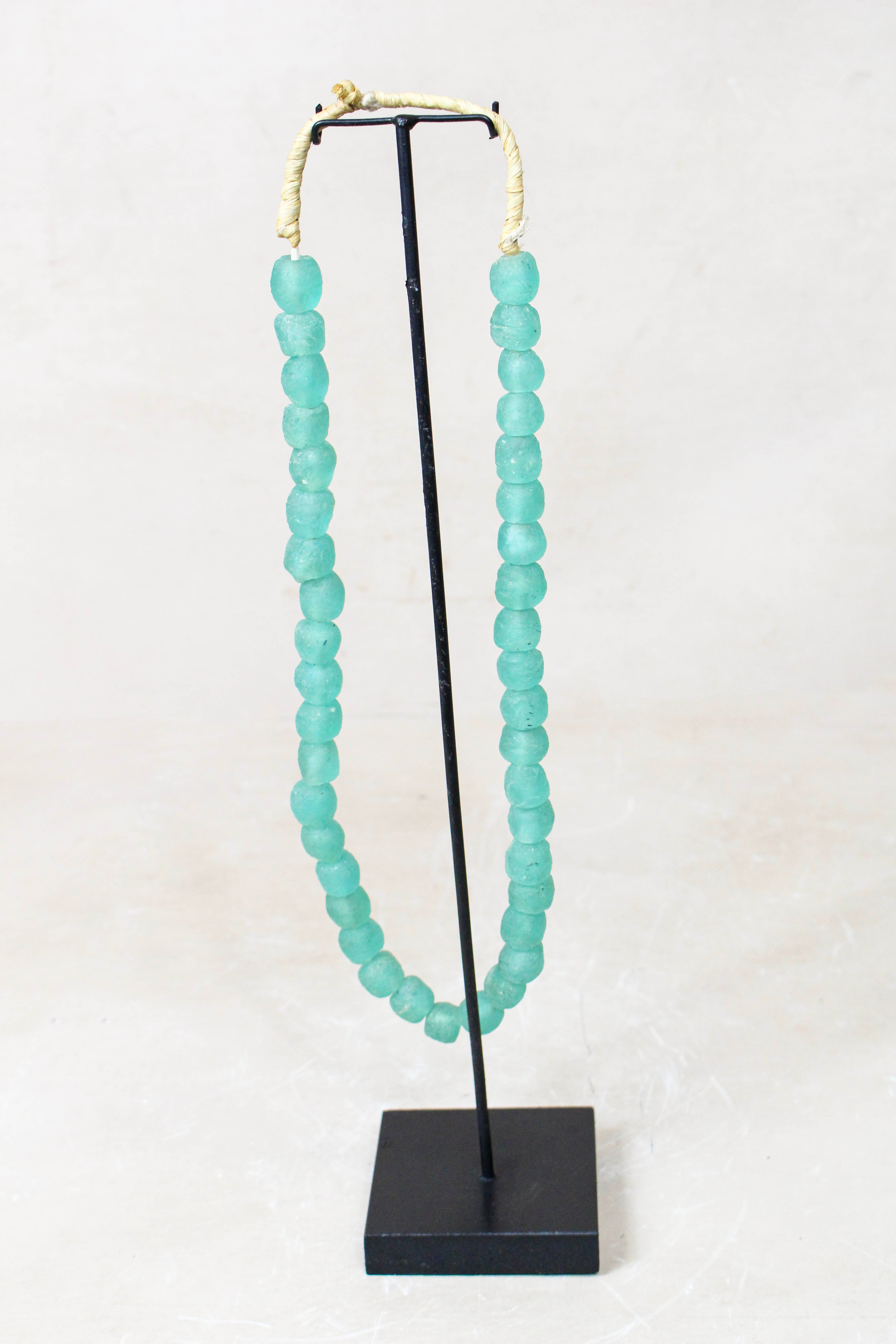 Ghana Glass Beads Necklace, Light Teal - 85.16