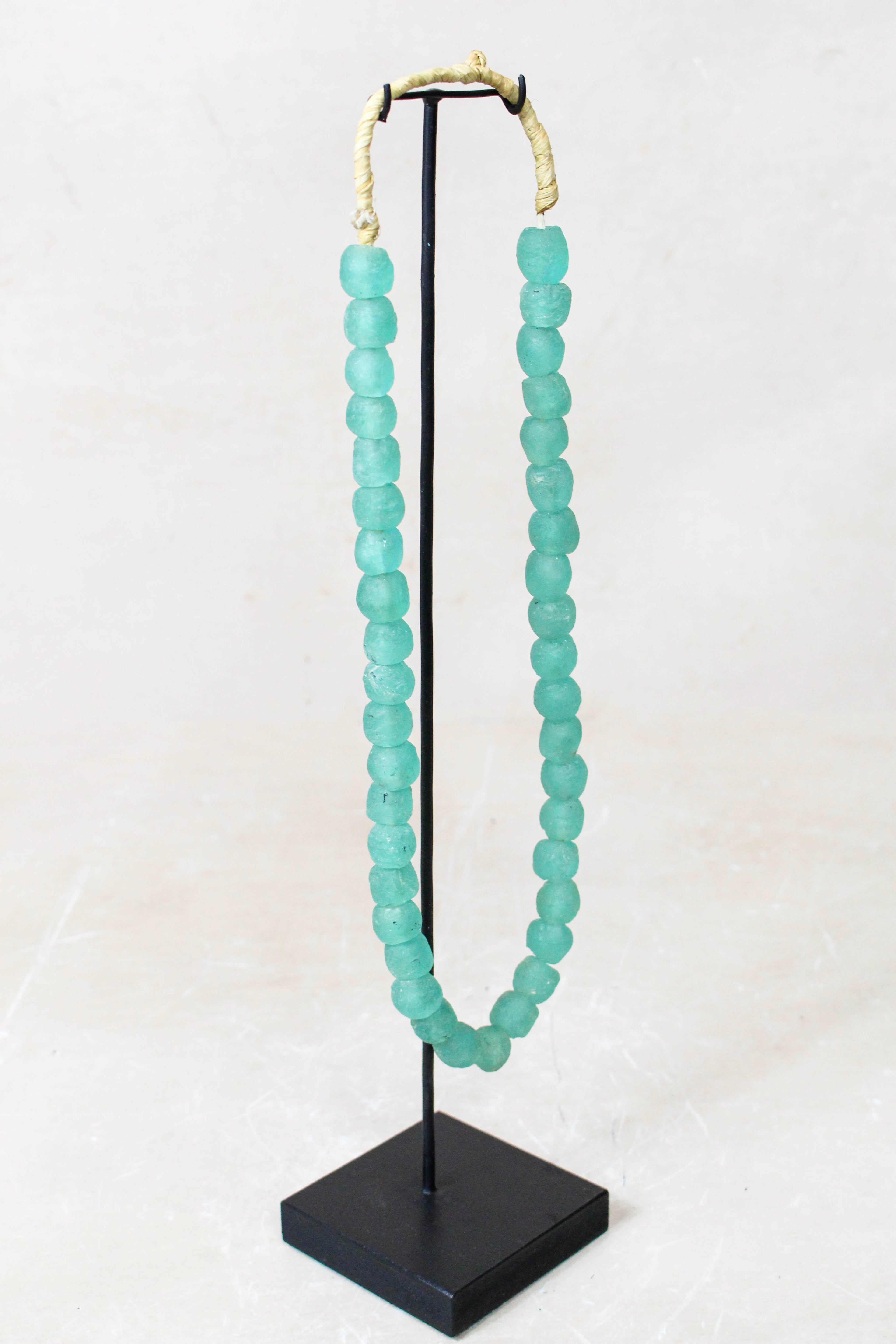 Ghana Glass Beads Necklace, Light Teal - 85.16