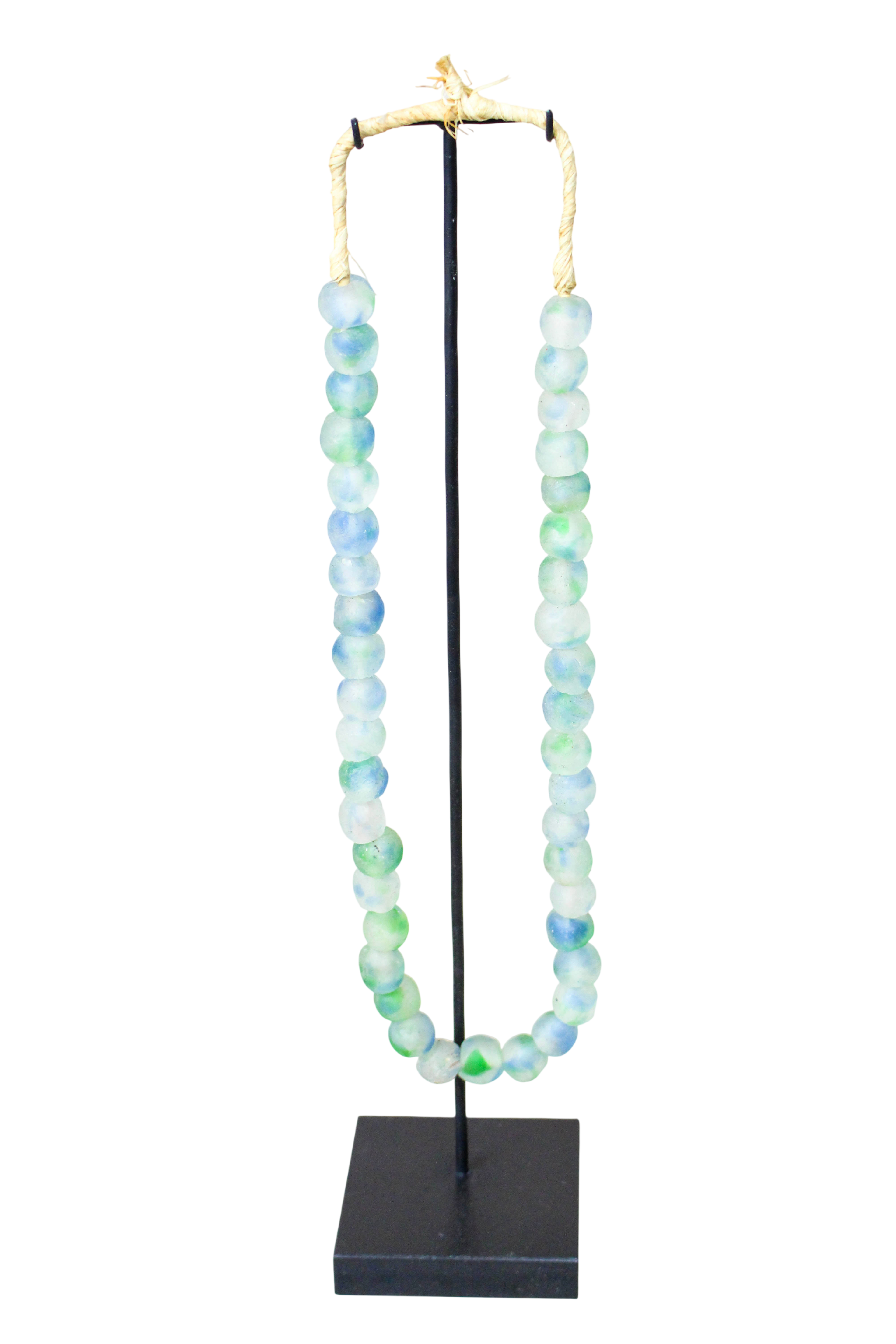 Ghana Glass Beads Necklace, Green White and Blue - 85.18