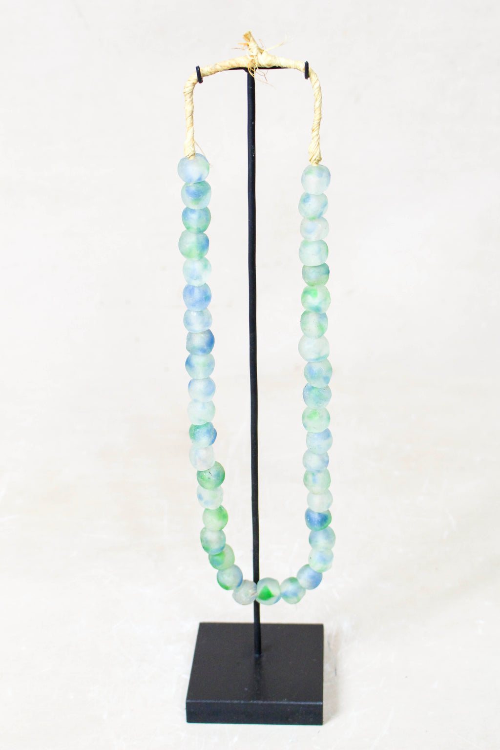 Ghana Glass Beads Necklace, Green White and Blue - 85.18
