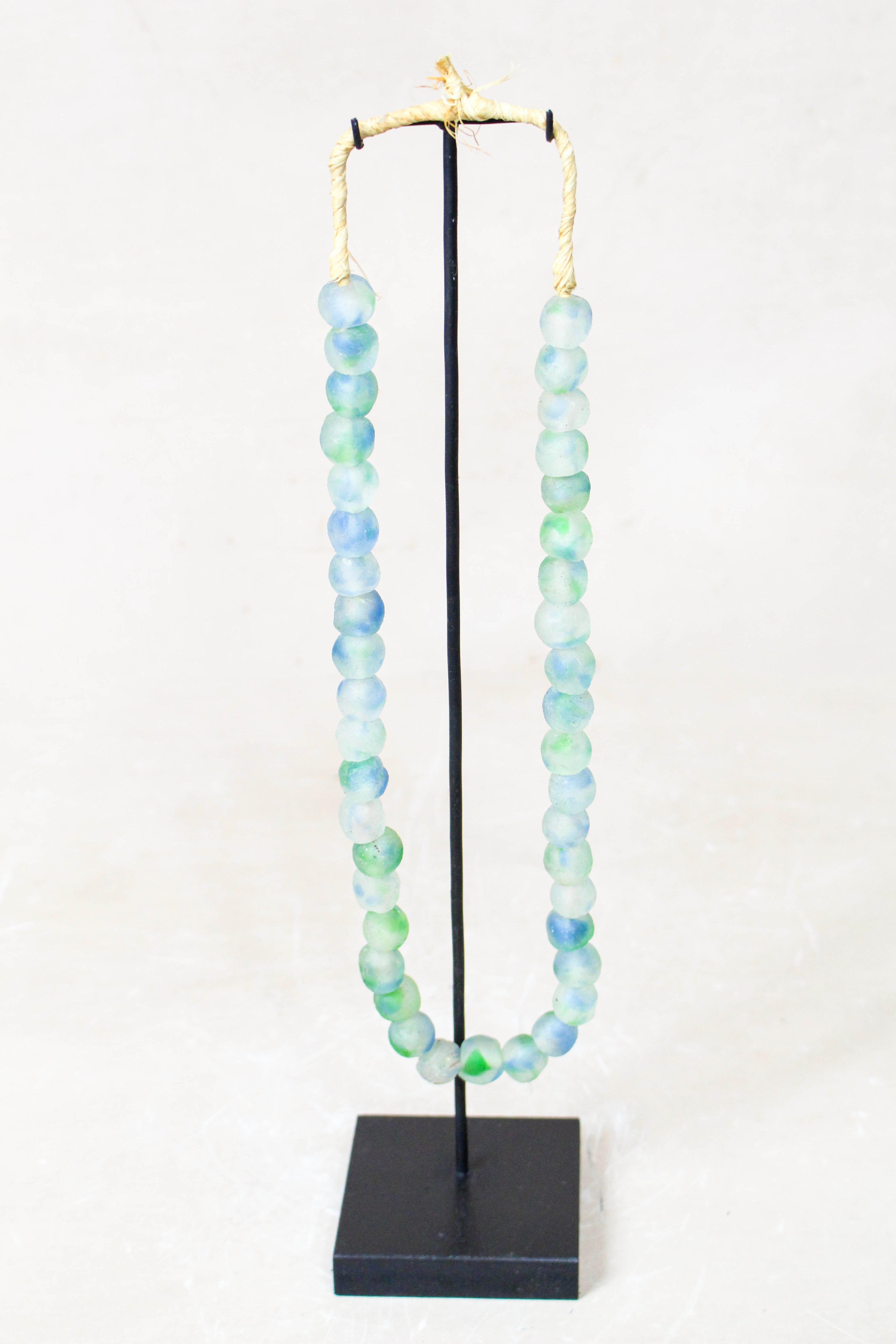 Ghana Glass Beads Necklace, Green White and Blue - 85.18