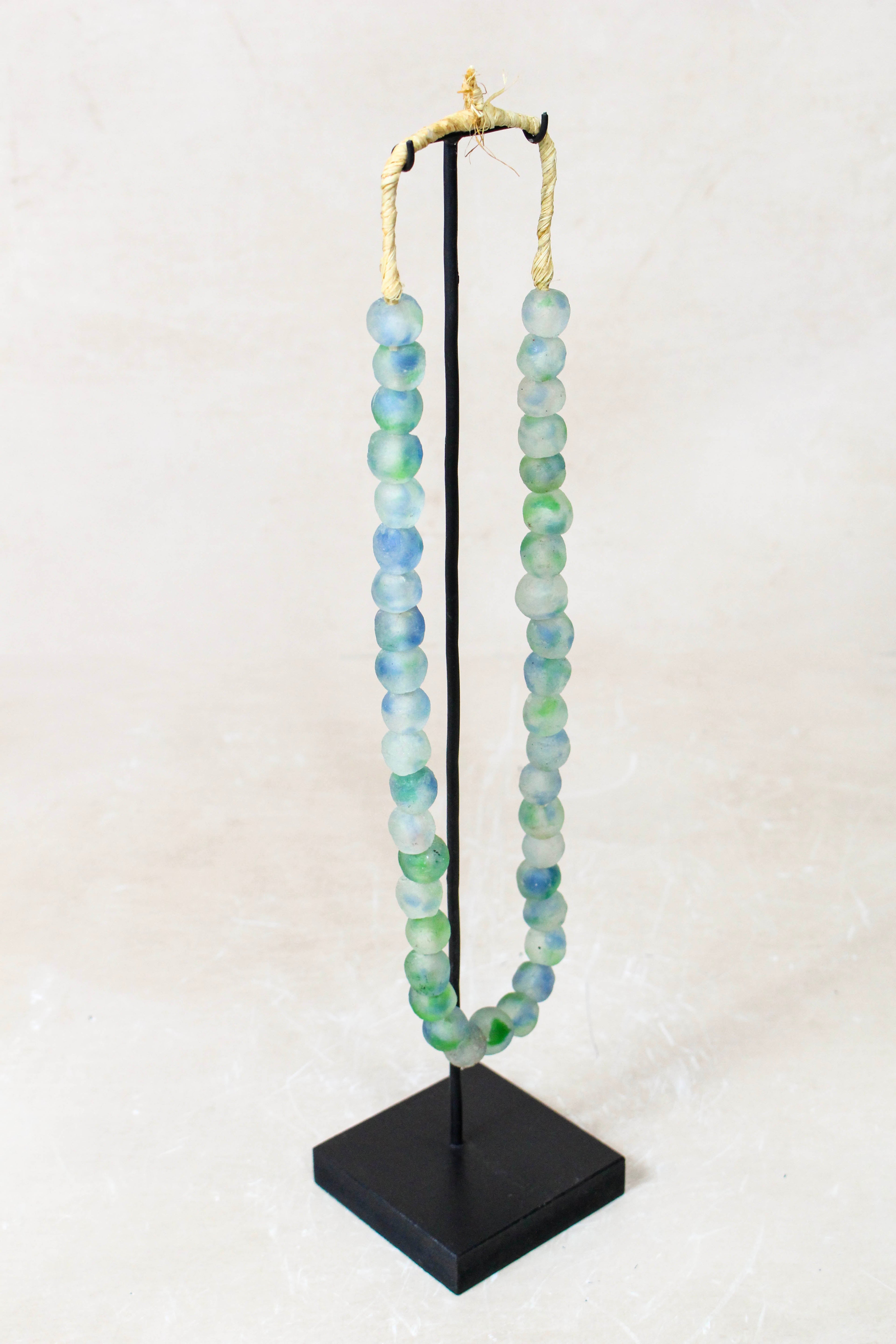 Ghana Glass Beads Necklace, Green White and Blue - 85.18
