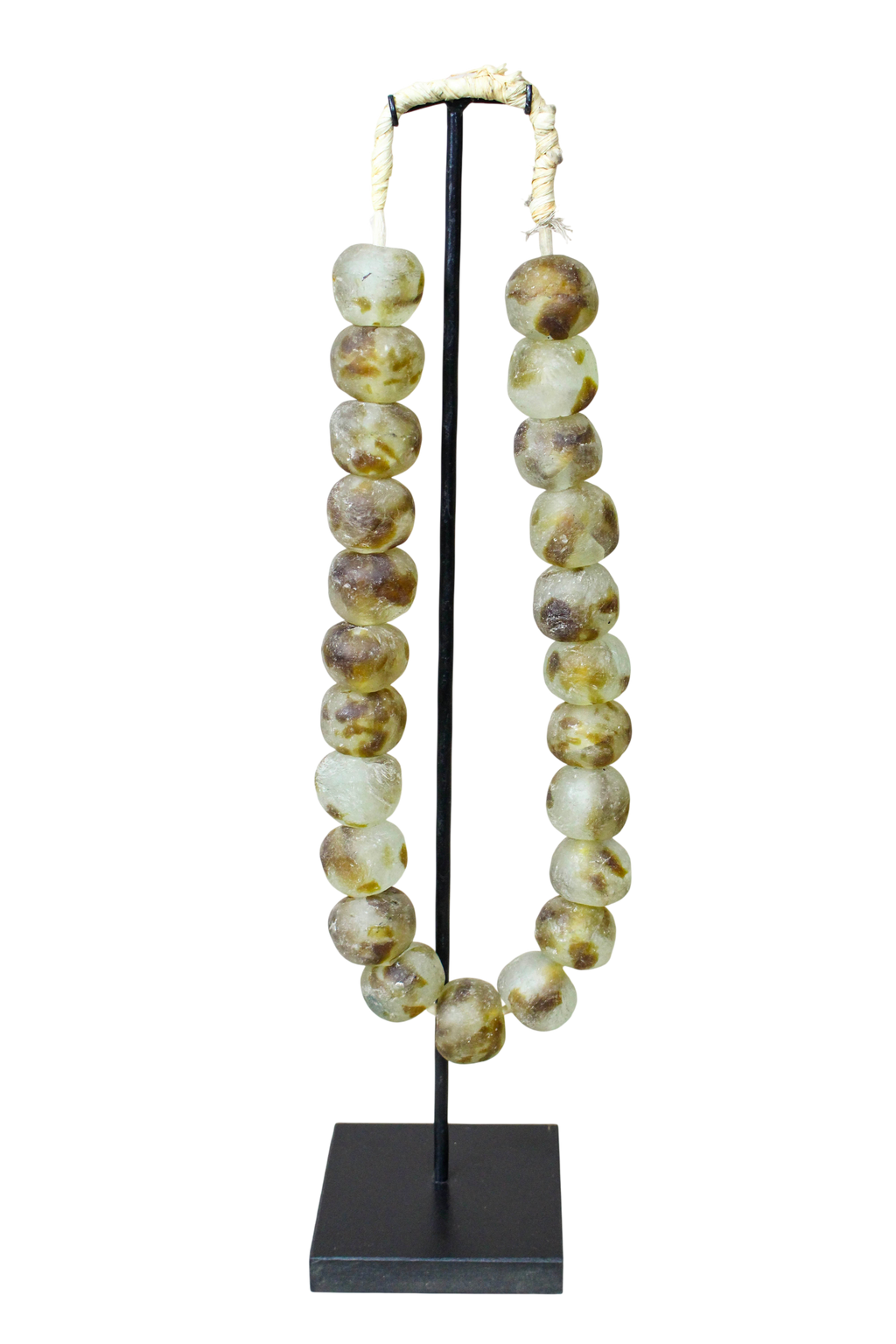 Ghana Glass Beads Necklace, White and Brown - 85.25