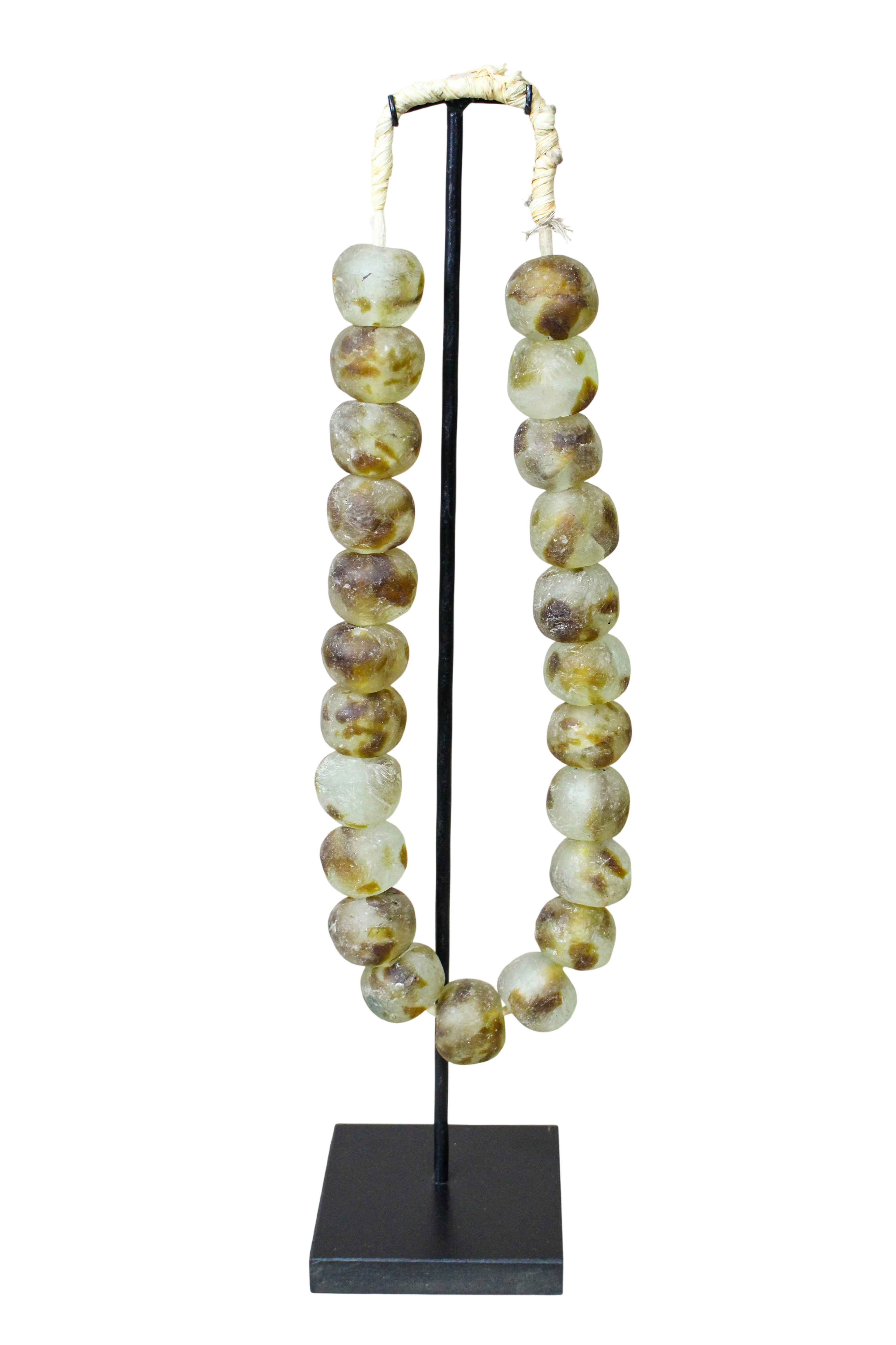 Ghana Glass Beads Necklace, White and Brown - 85.25