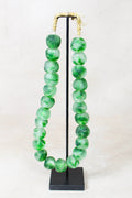 Ghana Glass Beads Necklace, White and Green - 85.26