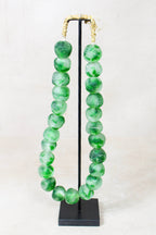 Ghana Glass Beads Necklace, White and Green - 85.26