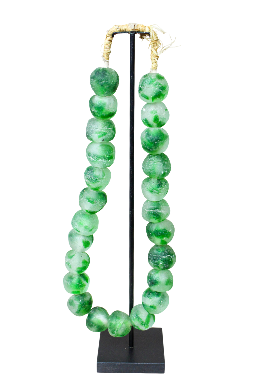 Ghana Glass Beads Necklace, White and Green - 85.26