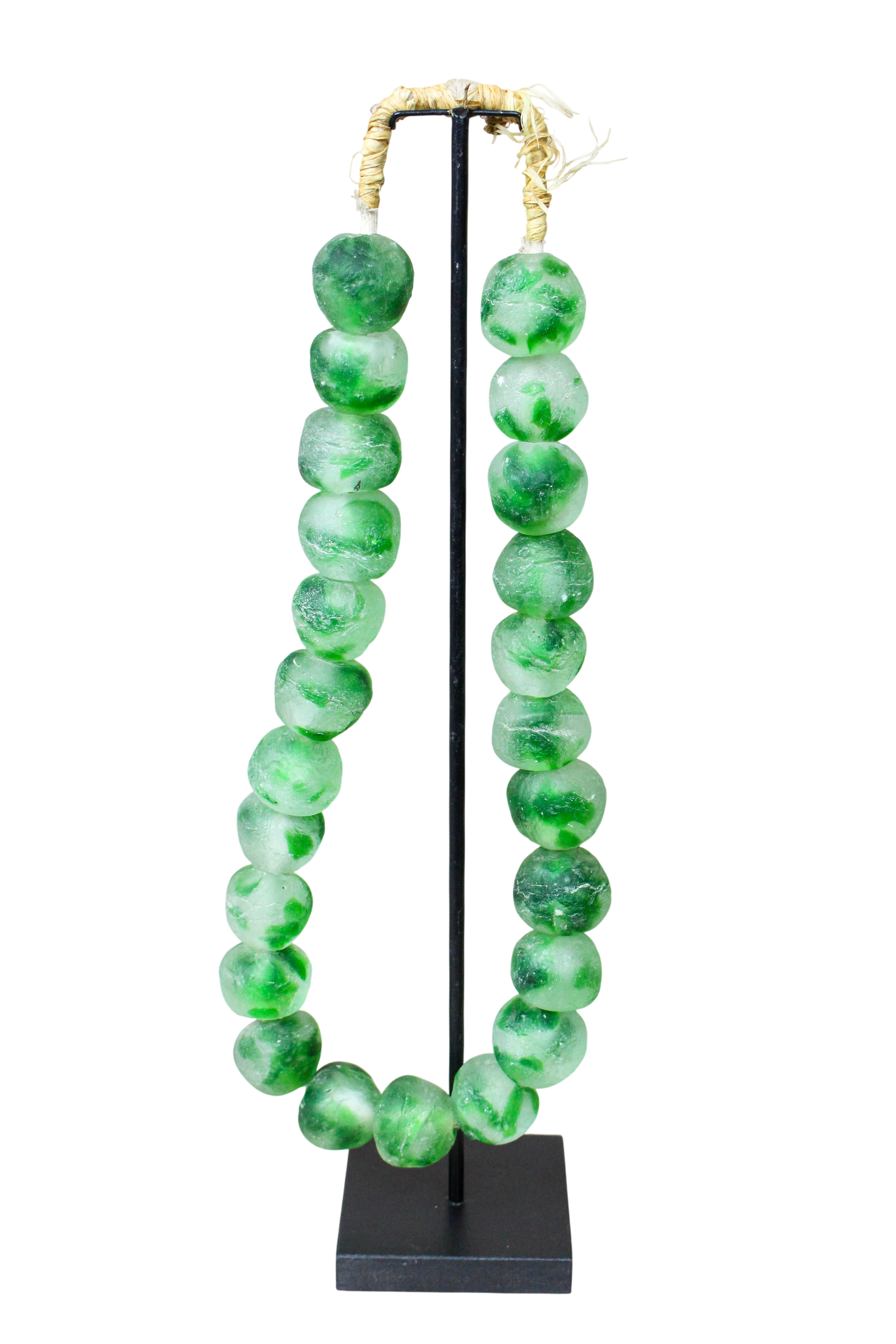 Ghana Glass Beads Necklace, White and Green - 85.26