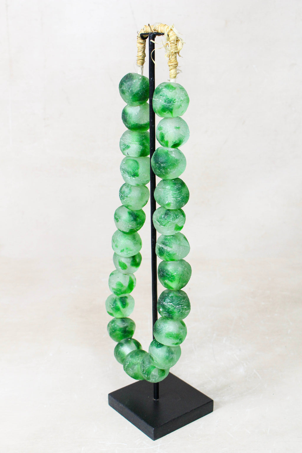 Ghana Glass Beads Necklace, White and Green - 85.26