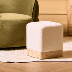 Burl Wood and Cream Boucle Square Stool | Mota