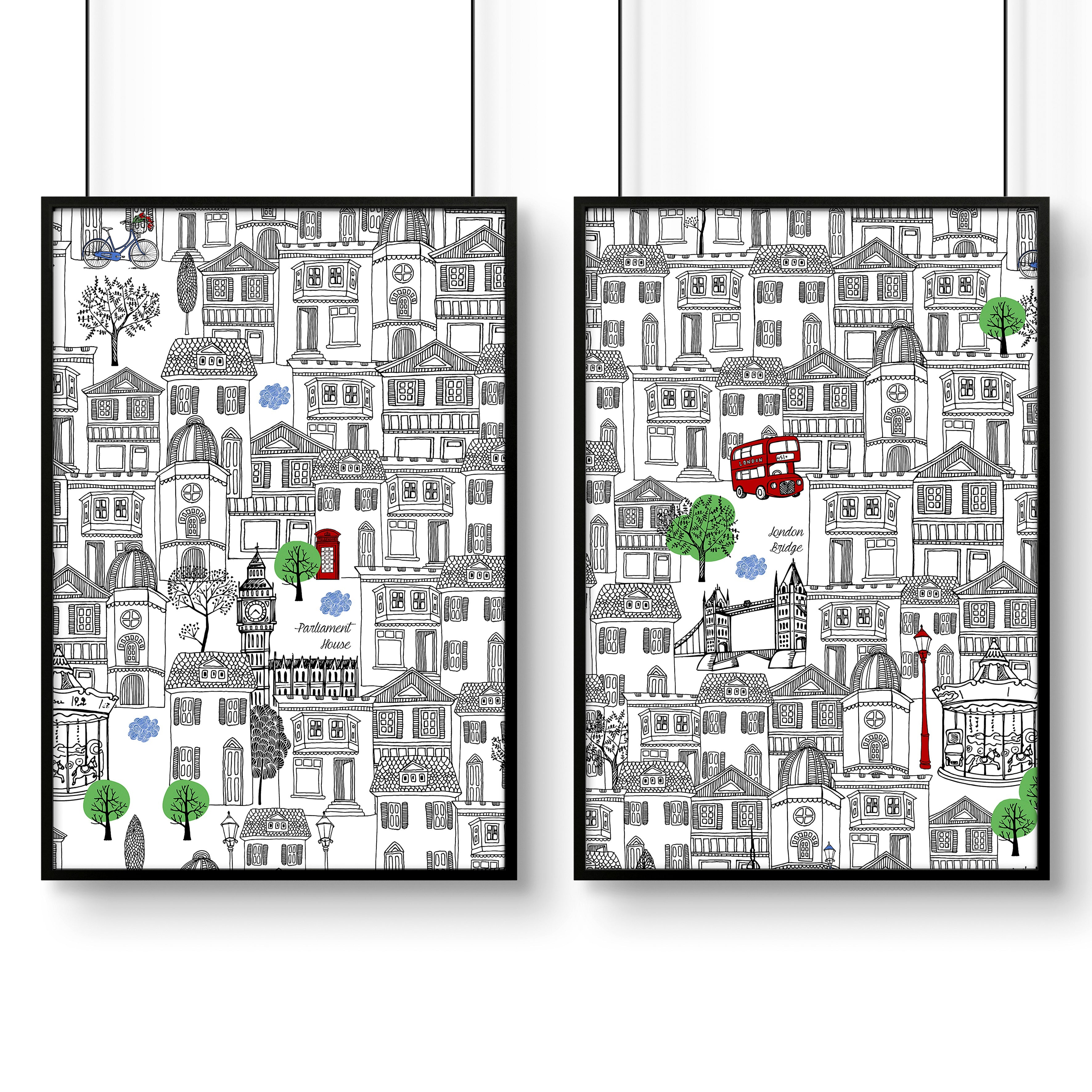 Wall art London | Set of 2 framed travel posters