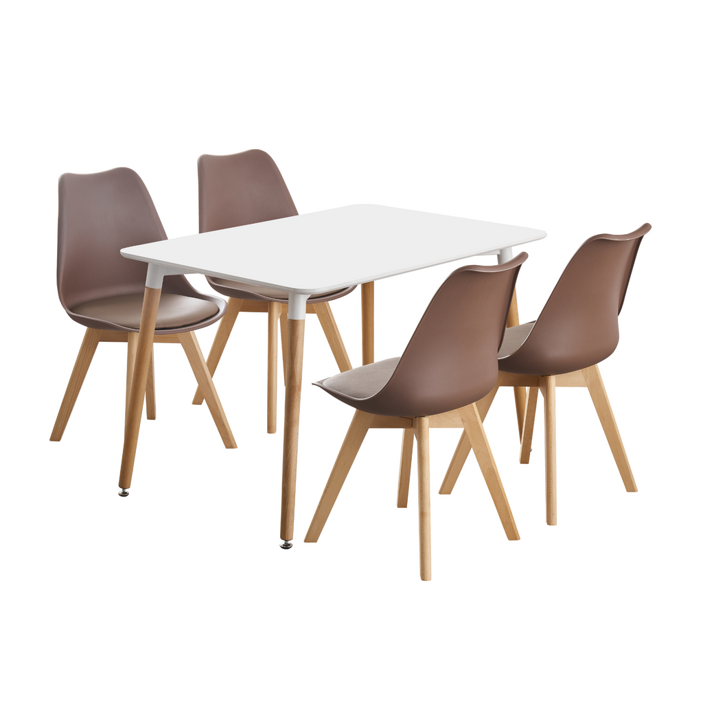 White Halo Dining Table & Set of 4 Lorenzo Jamie Tulip Dining Chairs with Padded Seat