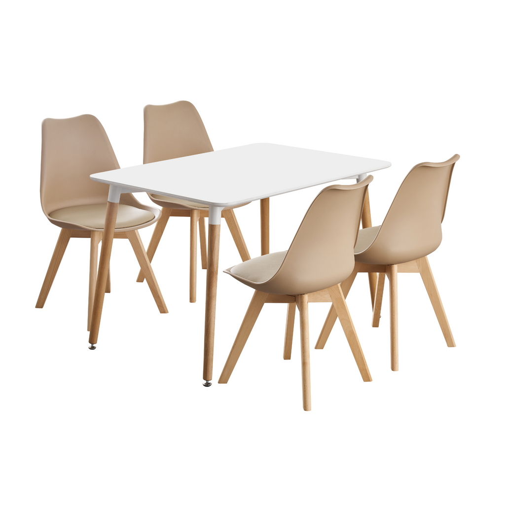 White Halo Dining Table & Set of 4 Lorenzo Jamie Tulip Dining Chairs with Padded Seat