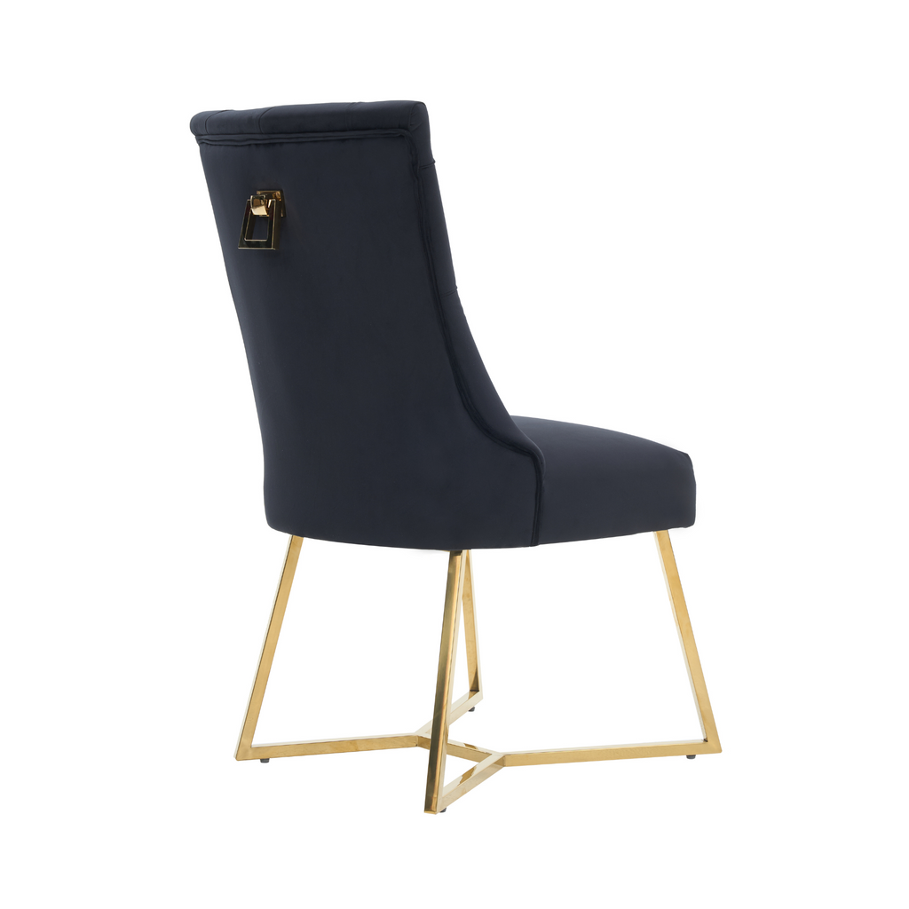 Ambra Velvet Dining Chair – Tufted Luxury Accent with Gold Legs & Ring Pull