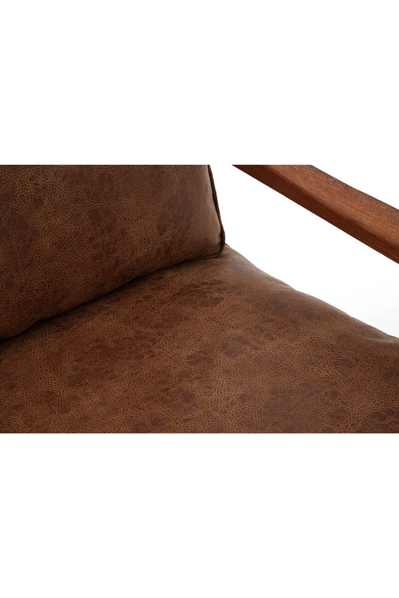 Brown Leather Effect 2 Seater Sofa with Wood Frame | New Foundry