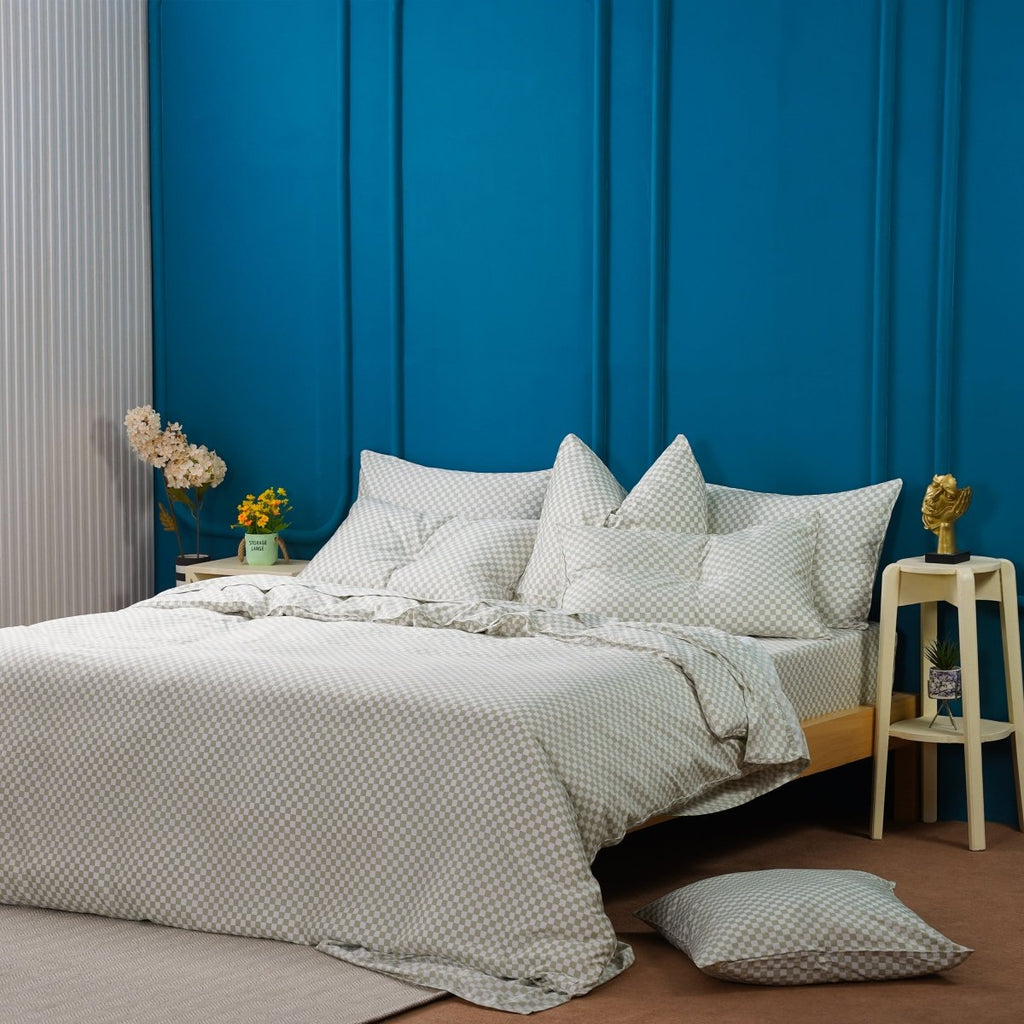 Ackly Bamboo Sage Checkered Duvet Cover Set