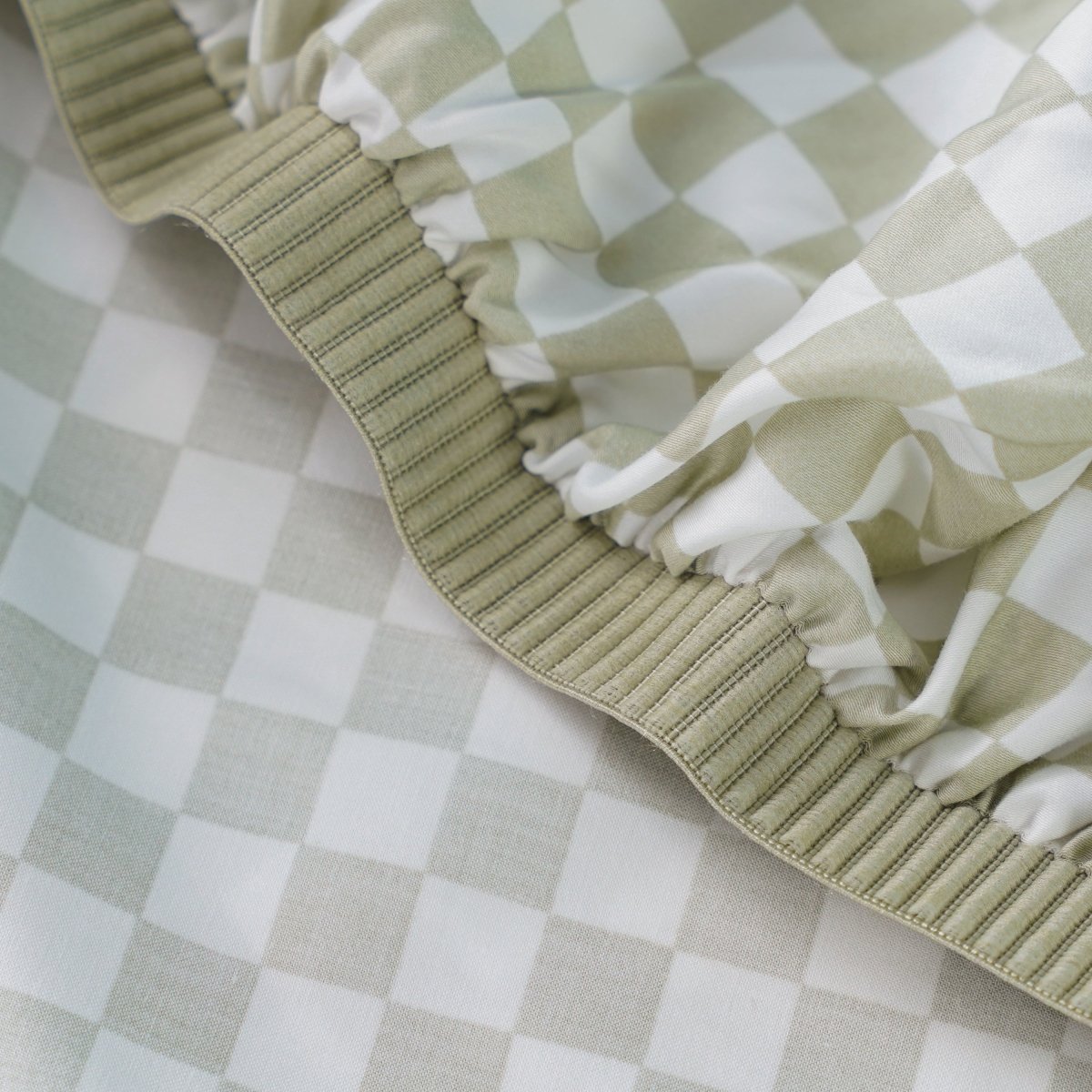 Ackly Bamboo - Sage Checkered Duvet Cover, Fitted Sheet & Pillowcases Set
