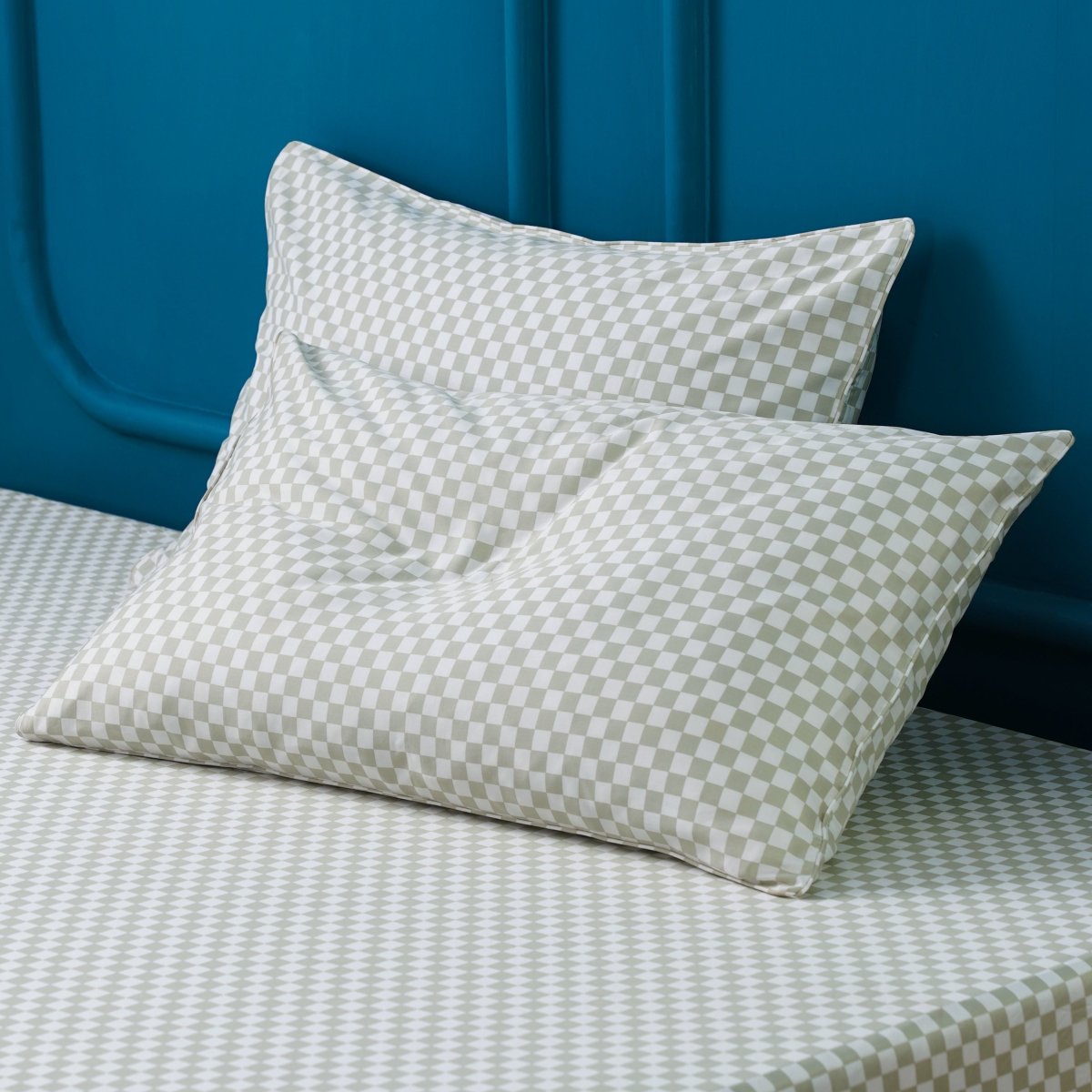 Ackly Bamboo Sage Green Checkered Duvet Cover Set