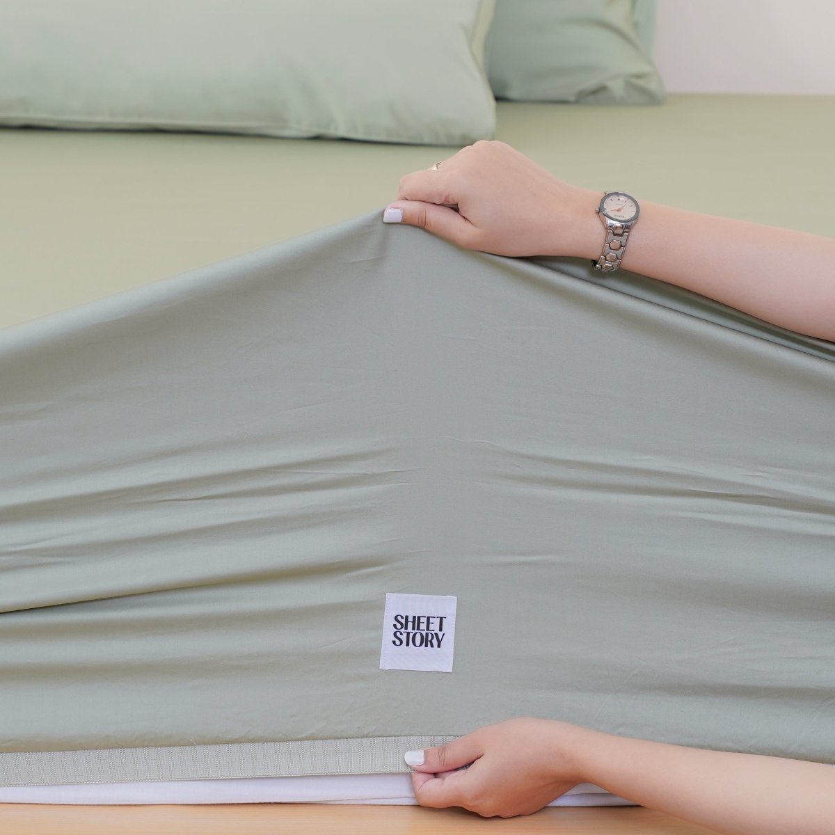 Ackly Bamboo - Sage Green Duvet Cover, Fitted Sheet & Pillowcases Set