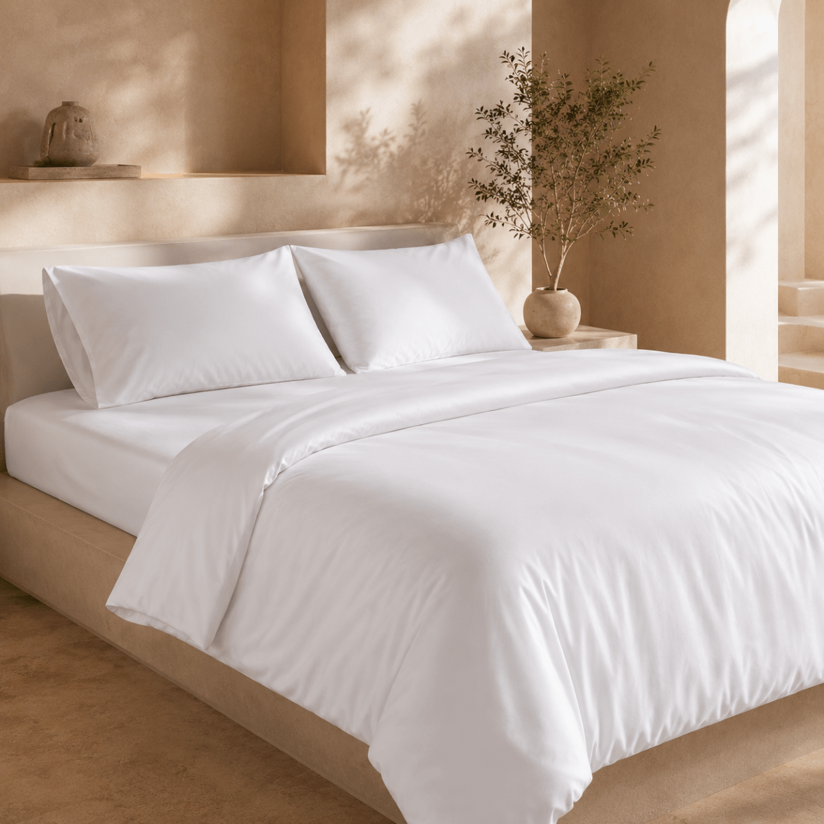 Ackly Bamboo - White Duvet Cover, Fitted Sheet & Pillowcases Set