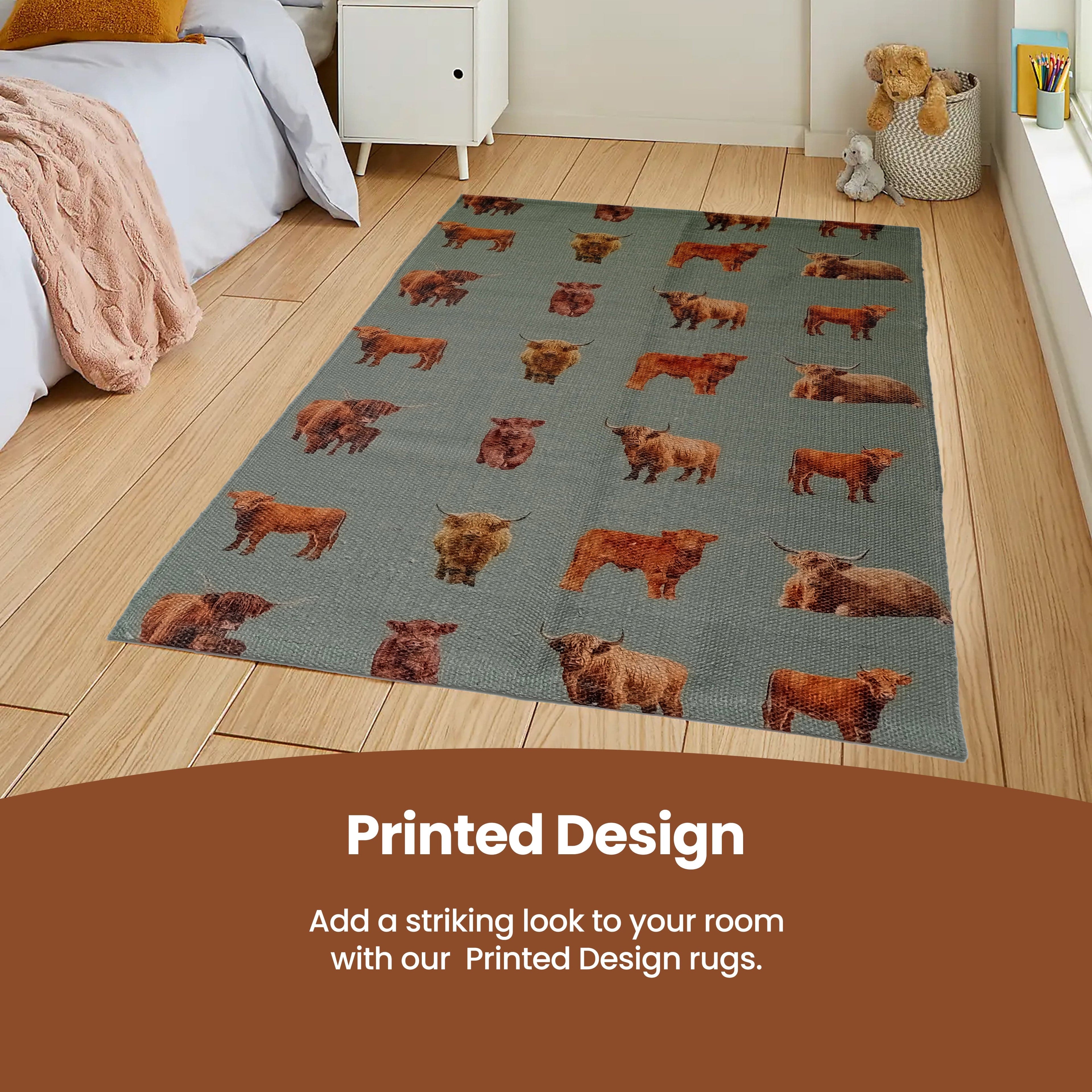 OLIVIA ROCCO Highland Cow Animal Print Non Slip Soft Durable Rug For Living Room Bedroom Hallway Office Eco Friendly Soft Pile Backing