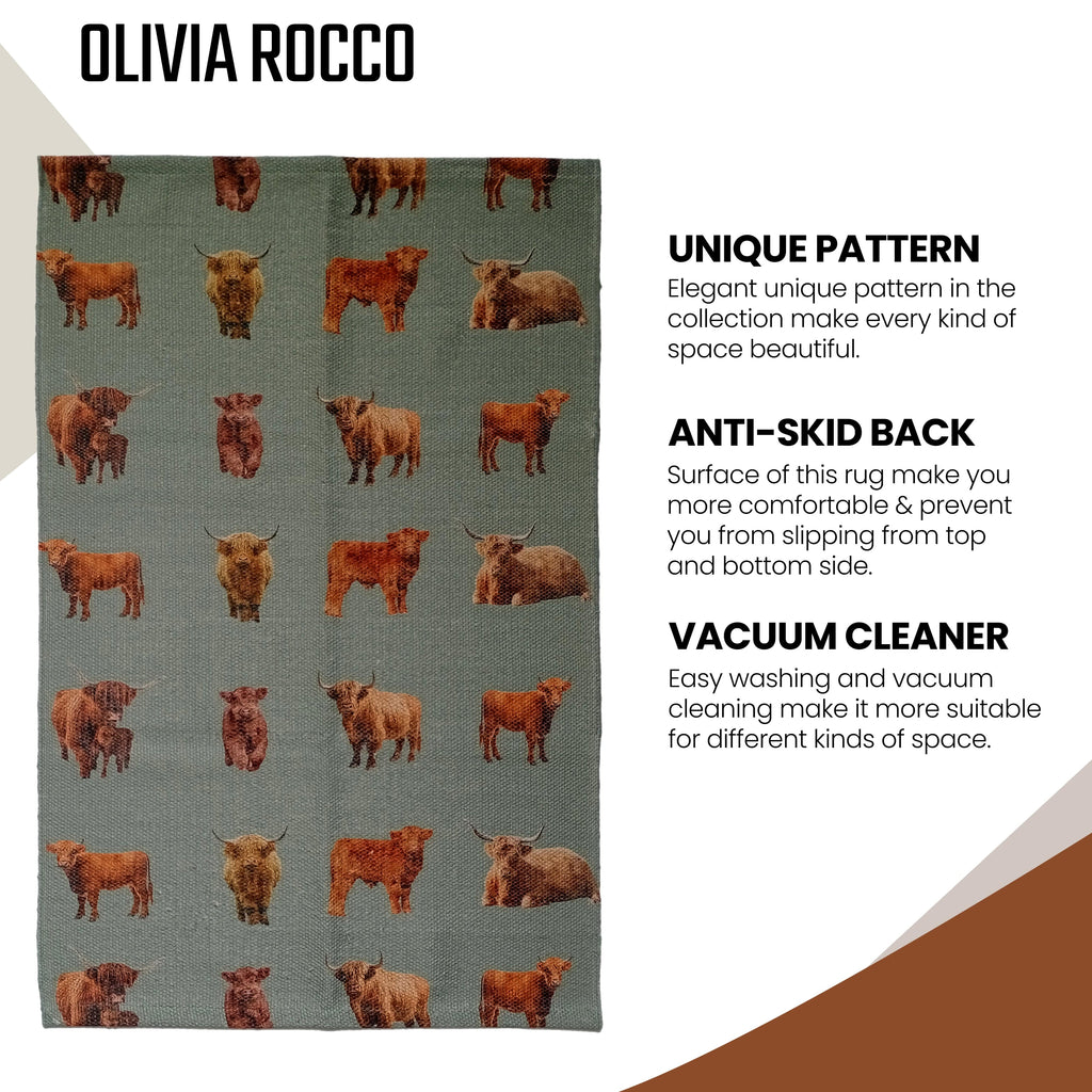 OLIVIA ROCCO Highland Cow Animal Print Non Slip Soft Durable Rug For Living Room Bedroom Hallway Office Eco Friendly Soft Pile Backing