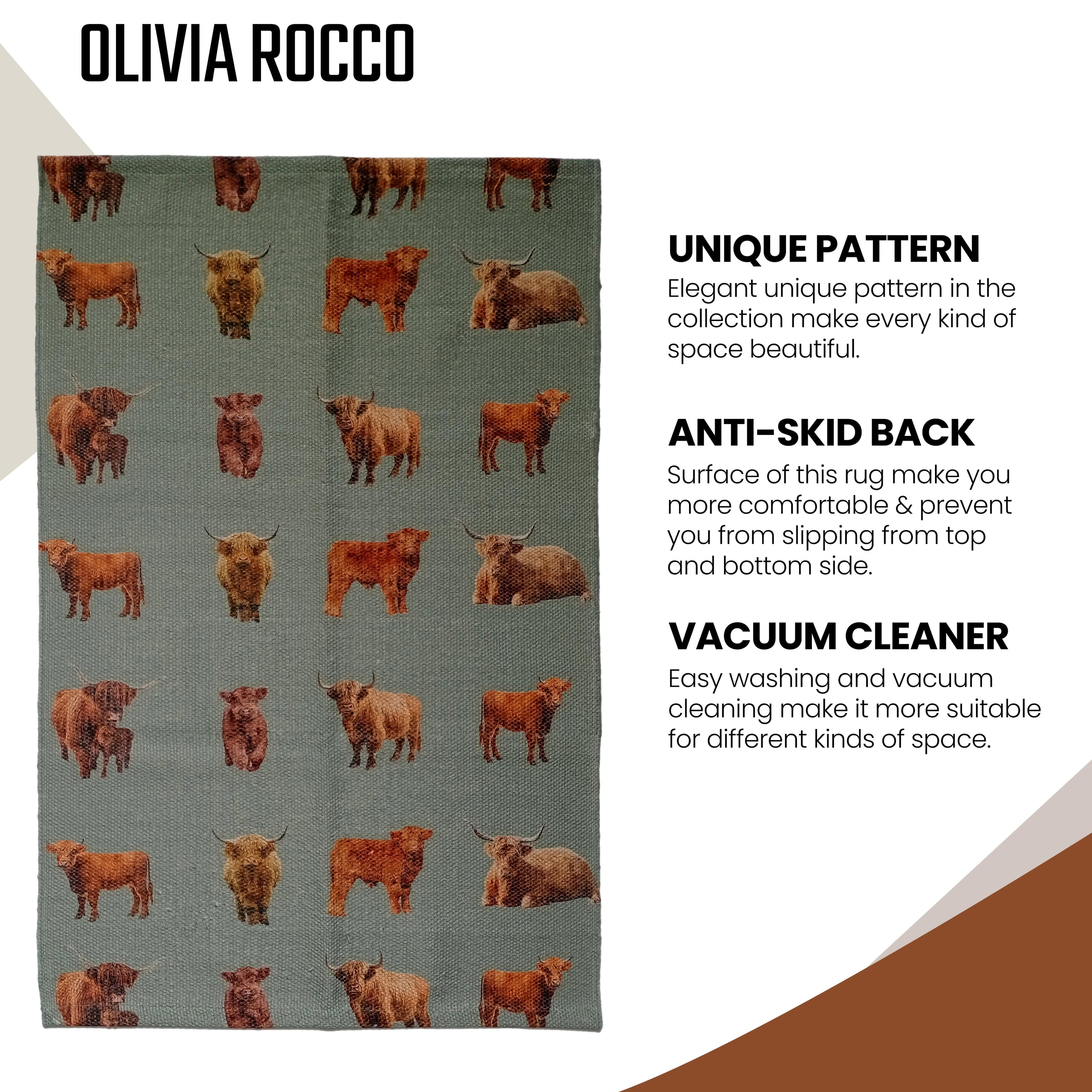 OLIVIA ROCCO Highland Cow Animal Print Non Slip Soft Durable Rug For Living Room Bedroom Hallway Office Eco Friendly Soft Pile Backing