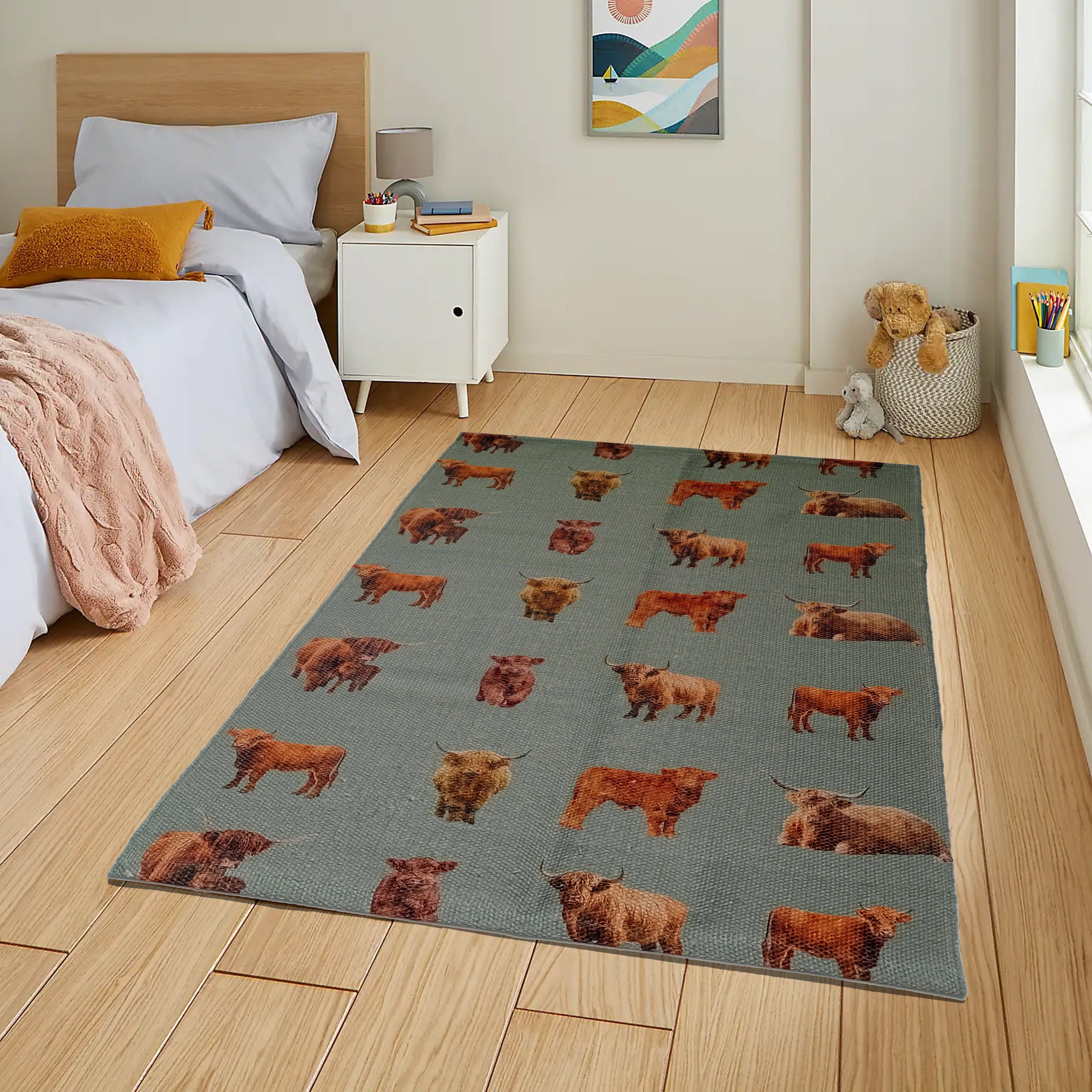 OLIVIA ROCCO Highland Cow Animal Print Non Slip Soft Durable Rug For Living Room Bedroom Hallway Office Eco Friendly Soft Pile Backing