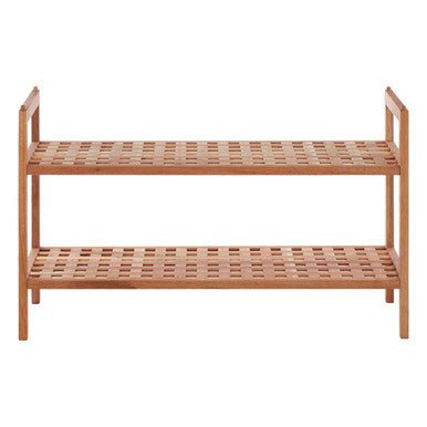 Arla 2 Tier Walnut Wood Grid Design Stackable Shoe Rack - Nest UK