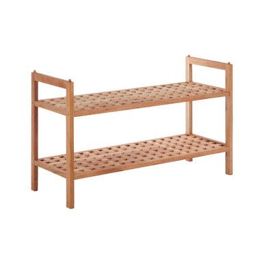 Arla 2 Tier Walnut Wood Grid Design Stackable Shoe Rack - Nest UK