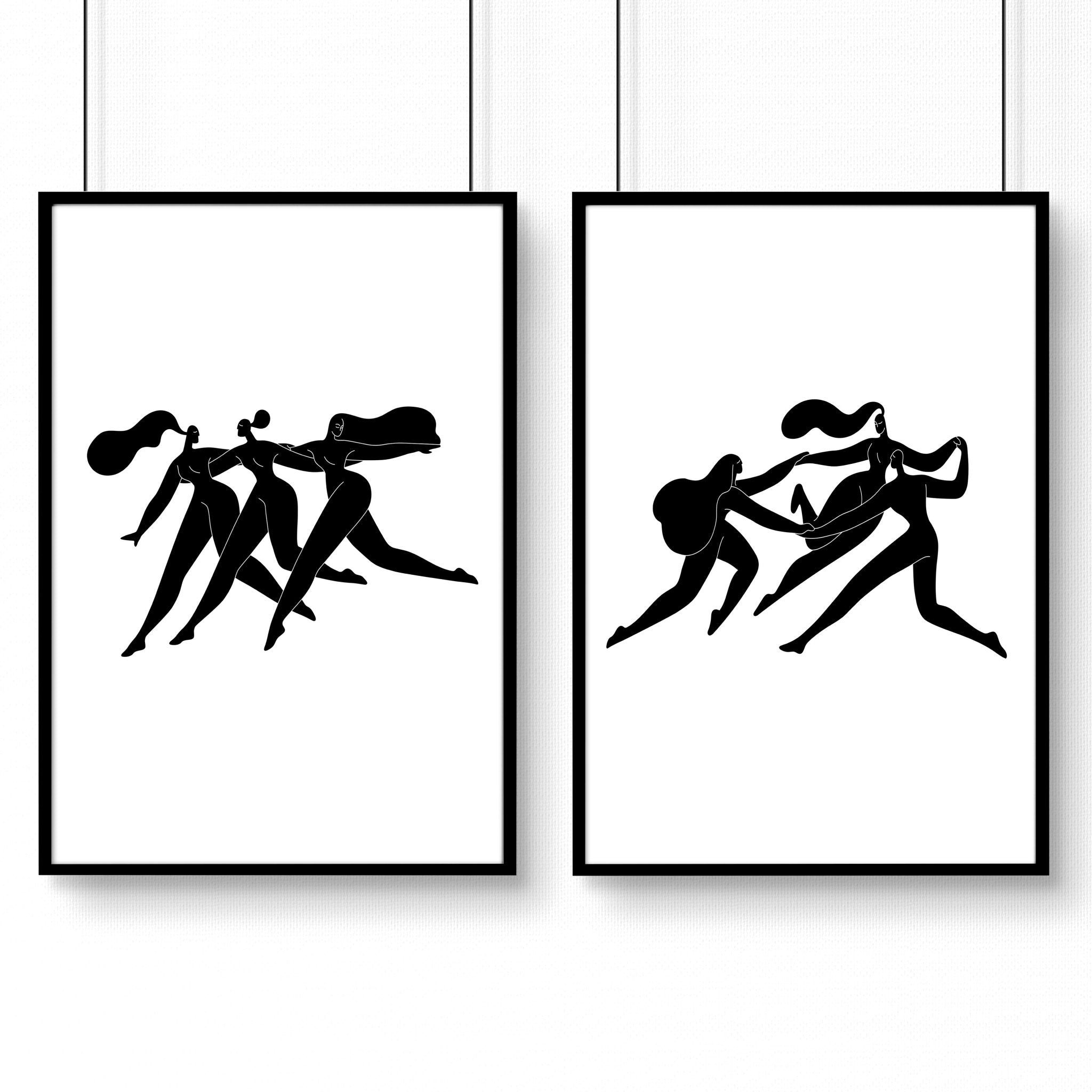 Art For Hallway | Set of 2 Boho Women Wall art Prints