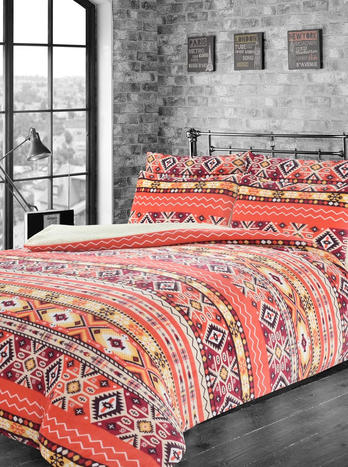 OLIVIA ROCCO Aztec Print Teddy Duvet Set With Reversible Sherpa Fleece Fur Luxurious Winter Comfort Single Double King Sizes - Nest UK