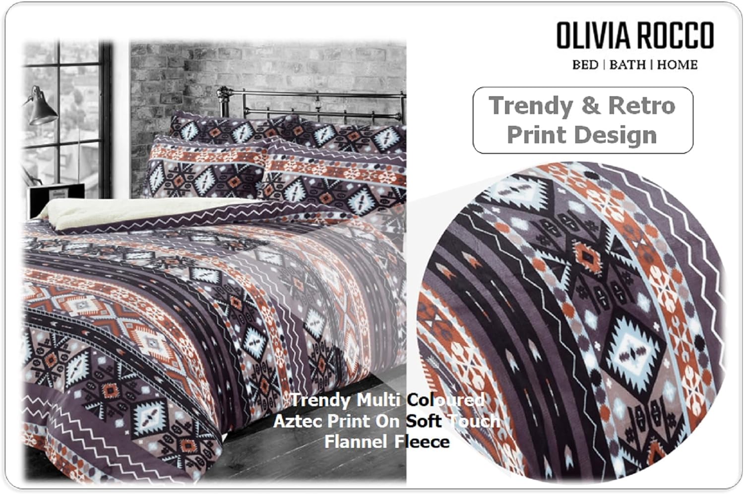 OLIVIA ROCCO Aztec Print Teddy Duvet Set With Reversible Sherpa Fleece Fur Luxurious Winter Comfort Single Double King Sizes - Nest UK