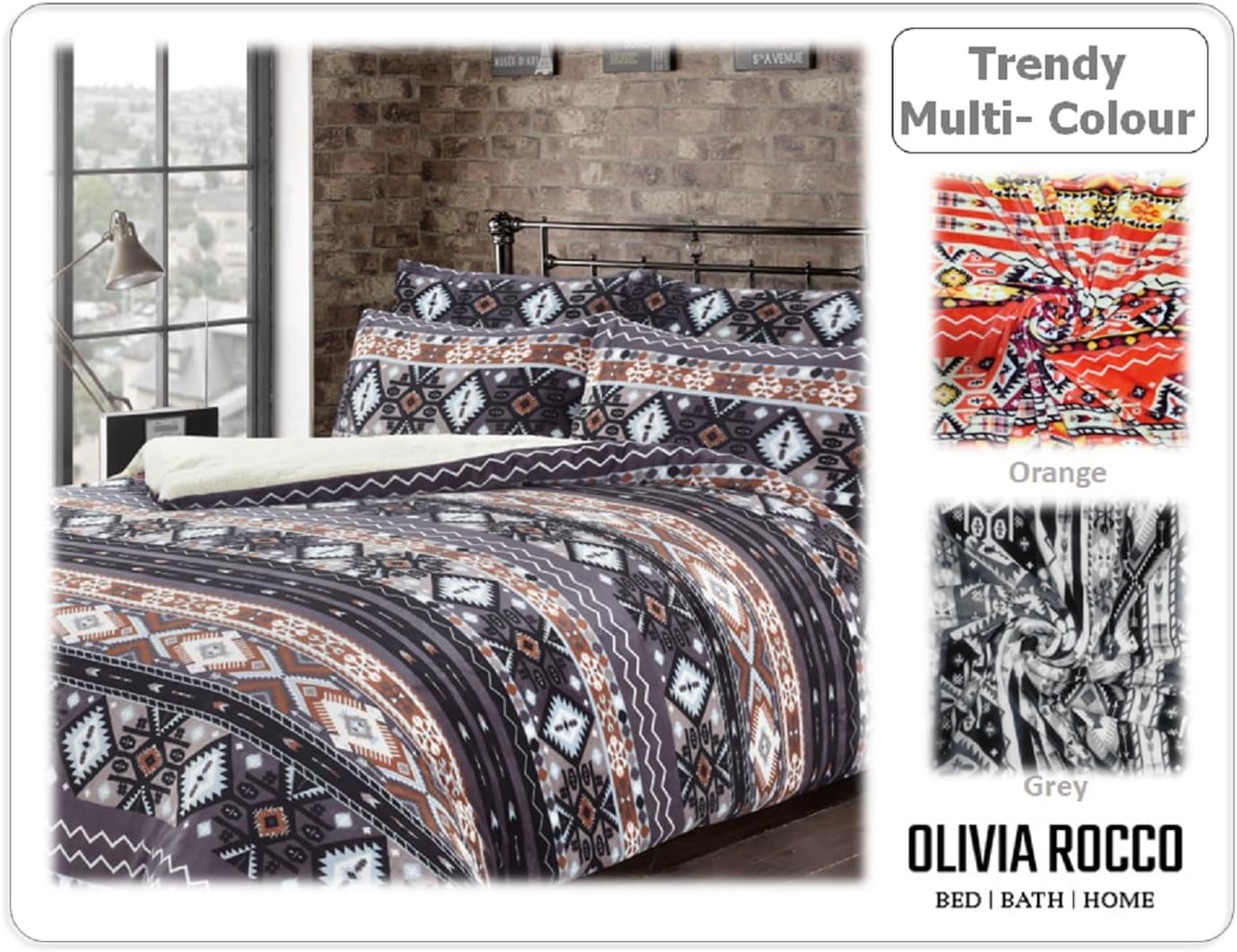 OLIVIA ROCCO Aztec Print Teddy Duvet Set With Reversible Sherpa Fleece Fur Luxurious Winter Comfort Single Double King Sizes - Nest UK