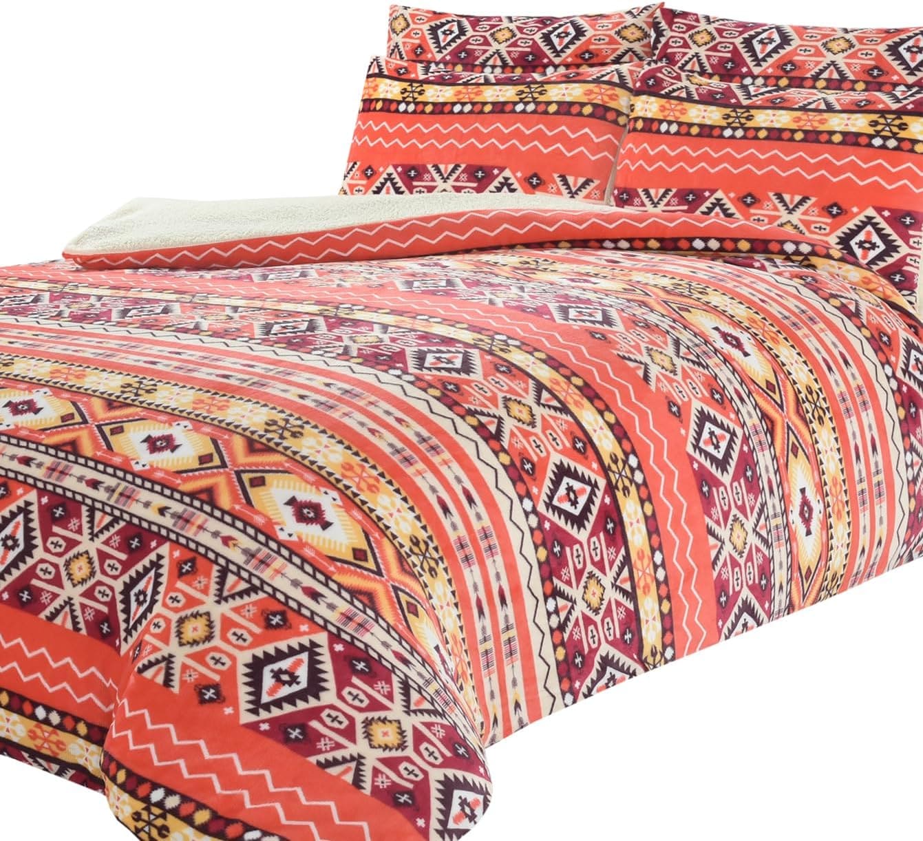 OLIVIA ROCCO Aztec Print Teddy Duvet Set With Reversible Sherpa Fleece Fur Luxurious Winter Comfort Single Double King Sizes - Nest UK
