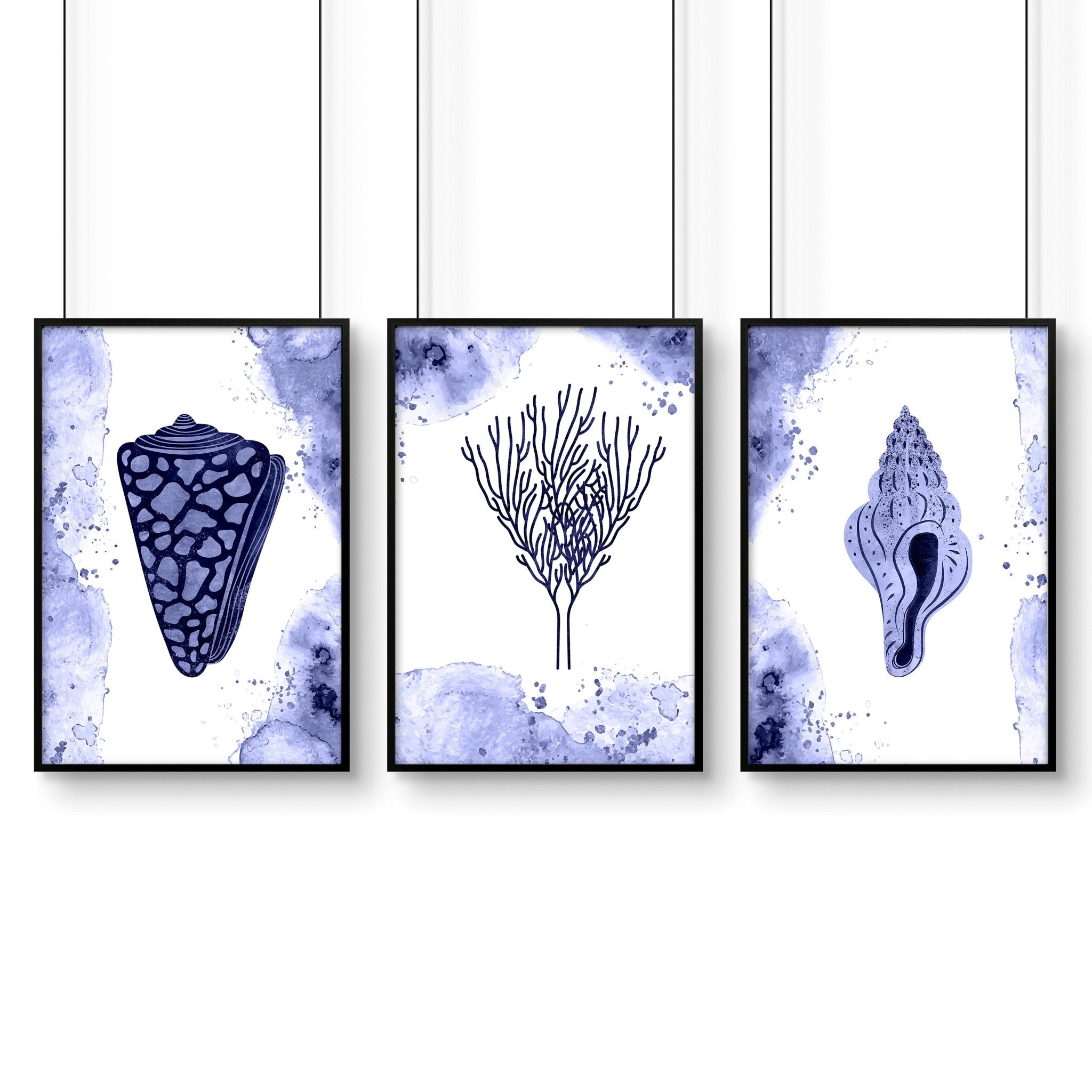 Bathroom decor blue | set of 3 wall art prints