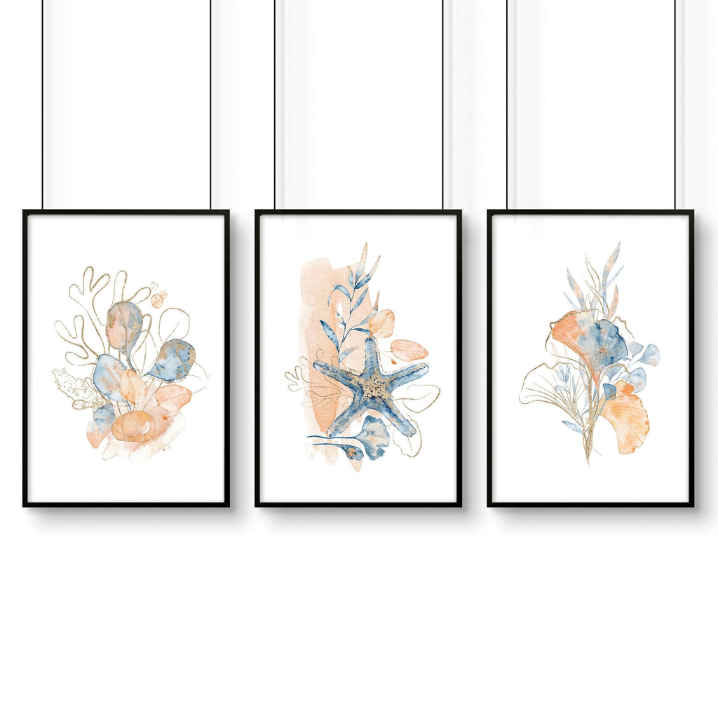 Beach theme decor wall art | Set of 3 wall art prints