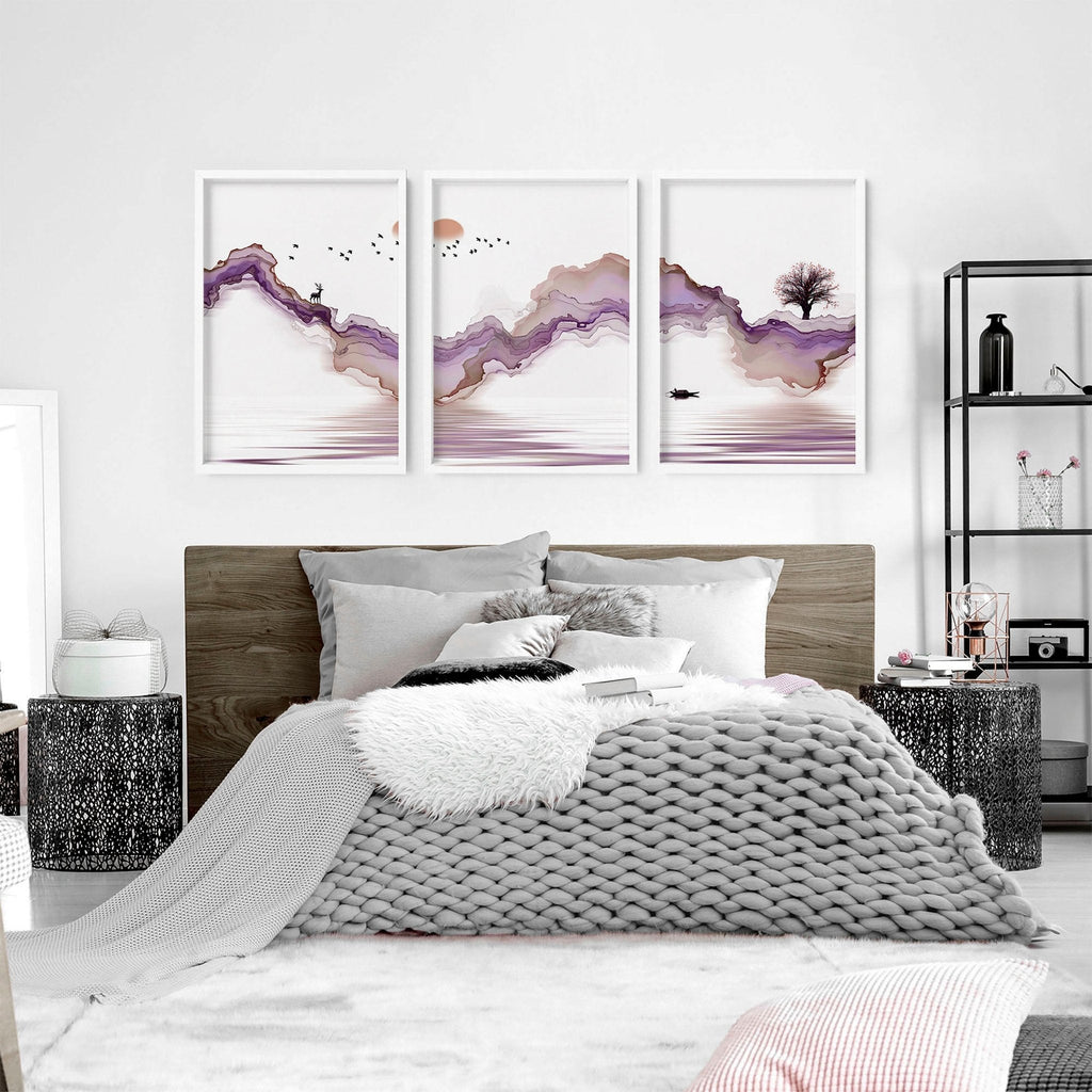 Bedroom pictures for wall | set of 3 art prints