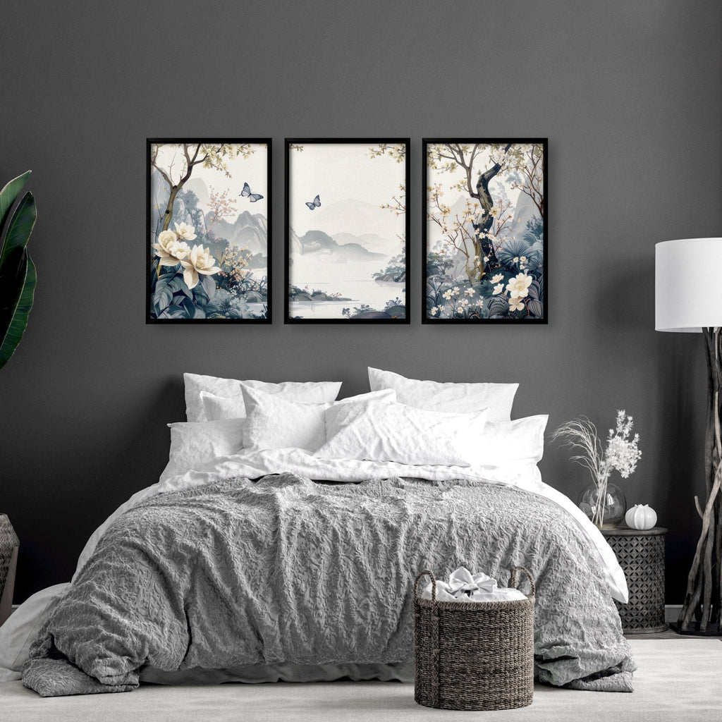 Bedroom Wall Ideas Pictures | Set of 3 Chinoiserie Wall art Prints