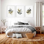 Grey paintings for bedroom | set of 3 wall art prints
