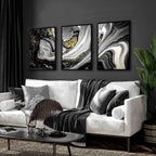 Abstract large wall art | set of 3 Black and Gold wall art prints