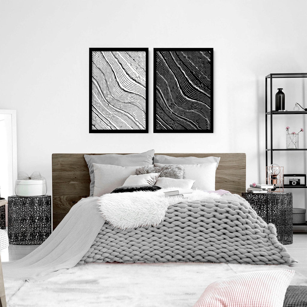 Line art for bedroom | set of 2 Black and White wall art prints