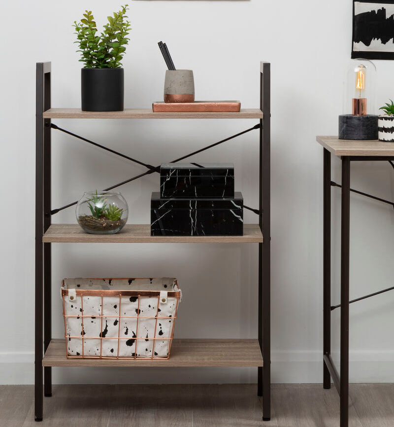 Three Tier Grey Oak Veneer Ladder Shelf Unit | Bradbury