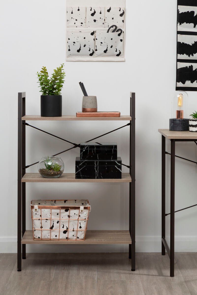 Three Tier Grey Oak Veneer Ladder Shelf Unit | Bradbury
