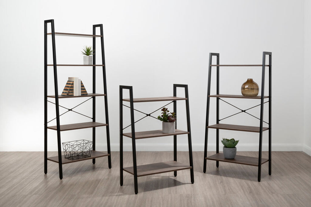 Four Tier Dark Oak Veneer Ladder Shelf Unit | Bradbury